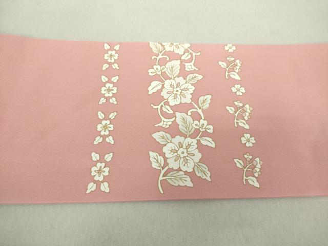 平和屋着物●塩瀬 九寸名古屋帯 更紗花文 金彩 正絹 逸品 未使用 DAAU5383ps