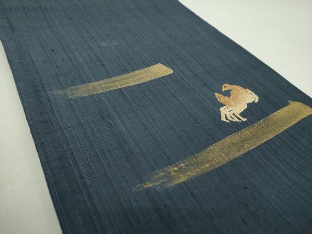 平和屋着物▽中国三大刺繍 相良刺繍 太鼓柄袋帯 紬地 スリーシーズン帯 春 夏 秋 蟹 金彩 正絹 逸品 DAAU5413ps