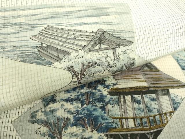 平和屋着物●六通柄袋帯　手描き　色紙重ね風景文　正絹　逸品　DAAU5415ps