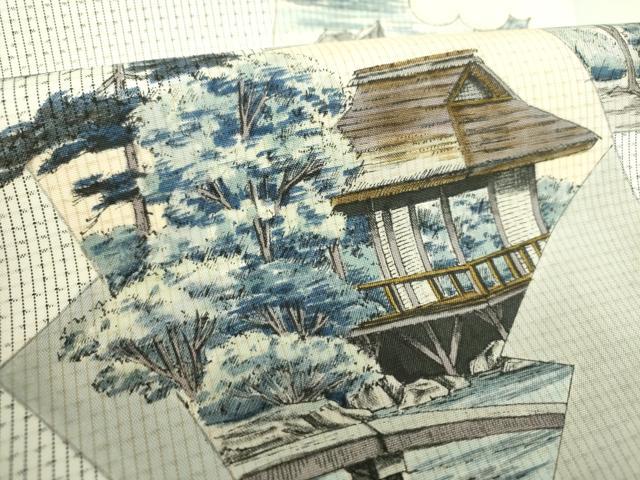 平和屋着物●六通柄袋帯　手描き　色紙重ね風景文　正絹　逸品　DAAU5415ps