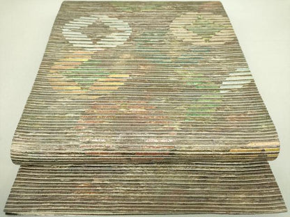 平和屋着物●六通柄袋帯 作家物 七宝文 金銀糸 正絹 逸品 DAAU5421ps
