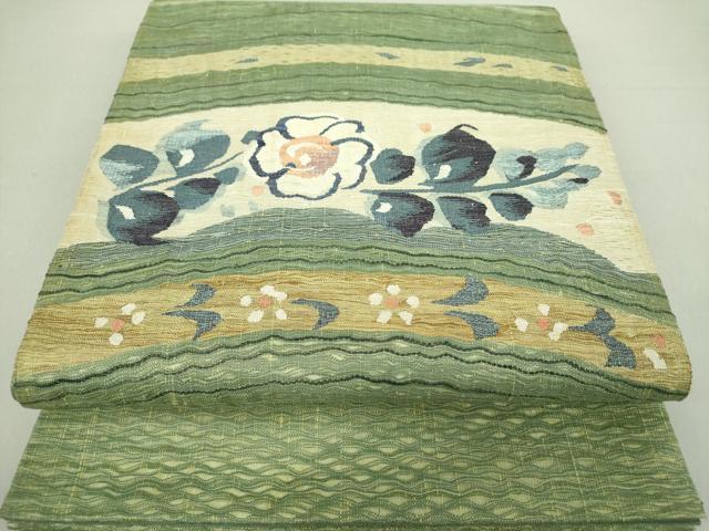 平和屋着物▽太鼓柄袋帯 スリーシーズン帯 春 夏 秋 すくい織 草花文 正絹 逸品 DAAU5423ps