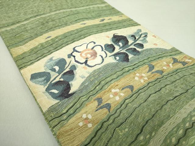 平和屋着物▽太鼓柄袋帯 スリーシーズン帯 春 夏 秋 すくい織 草花文 正絹 逸品 DAAU5423ps