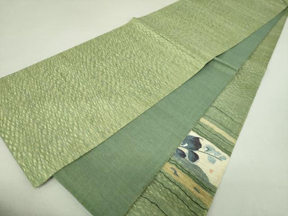 平和屋着物▽太鼓柄袋帯 スリーシーズン帯 春 夏 秋 すくい織 草花文 正絹 逸品 DAAU5423ps
