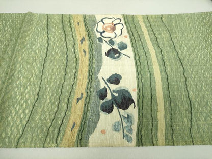 平和屋着物▽太鼓柄袋帯 スリーシーズン帯 春 夏 秋 すくい織 草花文 正絹 逸品 DAAU5423ps