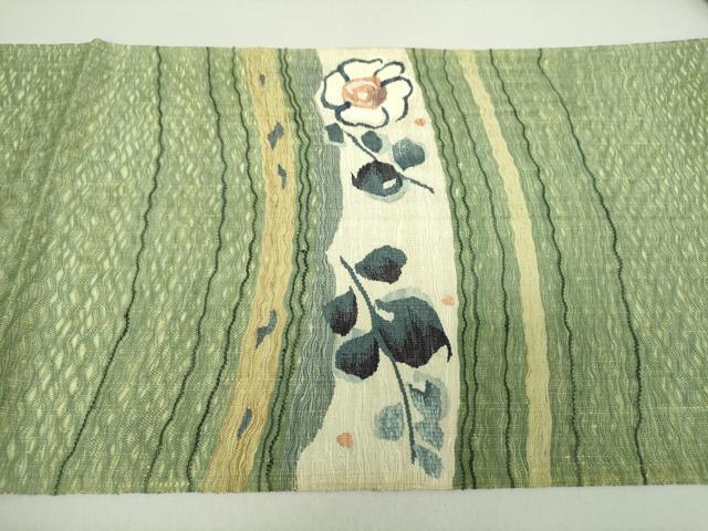 平和屋着物▽太鼓柄袋帯 スリーシーズン帯 春 夏 秋 すくい織 草花文 正絹 逸品 DAAU5423ps