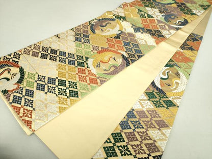 平和屋着物●六通柄袋帯　唐織　双鶴花菱文　金糸　正絹　逸品　DAAU5426ps