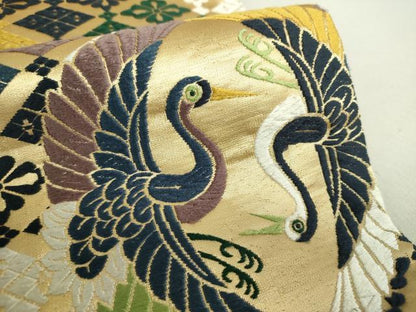 平和屋着物●六通柄袋帯　唐織　双鶴花菱文　金糸　正絹　逸品　DAAU5426ps