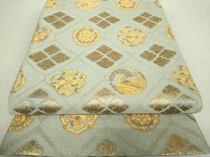 平和屋着物●六通柄袋帯 花鳥丸文 金糸 正絹 逸品 DAAU5434ps