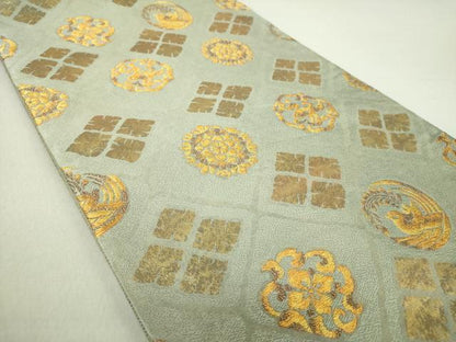 平和屋着物●六通柄袋帯 花鳥丸文 金糸 正絹 逸品 DAAU5434ps