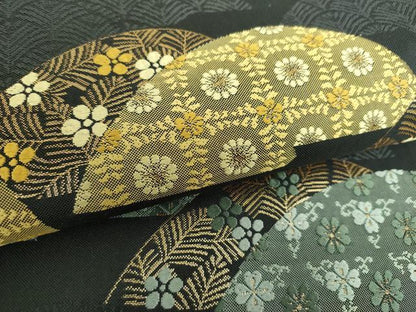 平和屋着物●六通柄袋帯 唐織 遠山花文 黒地 金糸 正絹 逸品 DAAU5441ps