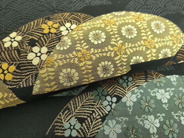 平和屋着物●六通柄袋帯 唐織 遠山花文 黒地 金糸 正絹 逸品 DAAU5441ps
