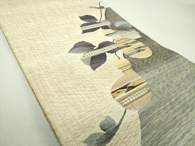 平和屋着物▽西陣 じゅらく謹製 両面太鼓柄袋帯 スリーシーズン帯 春夏秋 手織 漢方薬草染 もじり織 金糸 証紙付き 逸品 未使用 DAAU5491ps
