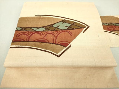 平和屋着物●生紬 九寸名古屋帯 作家物 抽象文様 正絹 逸品 DAAU5494ps