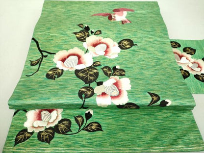 平和屋着物●アンティーク　大正ロマン　九寸名古屋帯　総刺繍　花鳥文　金糸　正絹　逸品　DAAU5502ps