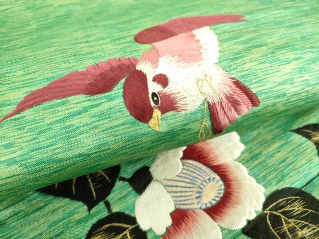 平和屋着物●アンティーク　大正ロマン　九寸名古屋帯　総刺繍　花鳥文　金糸　正絹　逸品　DAAU5502ps