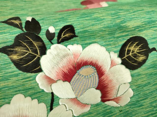 平和屋着物●アンティーク　大正ロマン　九寸名古屋帯　総刺繍　花鳥文　金糸　正絹　逸品　DAAU5502ps