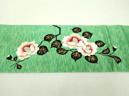 平和屋着物●アンティーク　大正ロマン　九寸名古屋帯　総刺繍　花鳥文　金糸　正絹　逸品　DAAU5502ps