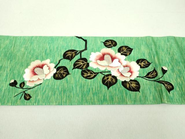 平和屋着物●アンティーク　大正ロマン　九寸名古屋帯　総刺繍　花鳥文　金糸　正絹　逸品　DAAU5502ps