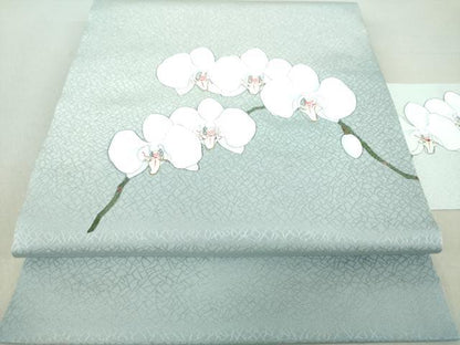 平和屋着物●九寸名古屋帯　松浦道治　手描き　胡蝶蘭　金彩　正絹　逸品　DAAU5504ps