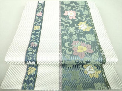 平和屋着物●本場筑前博多織　八寸名古屋帯　更紗花間道　金糸　正絹　逸品　未使用　DAAU5507ps