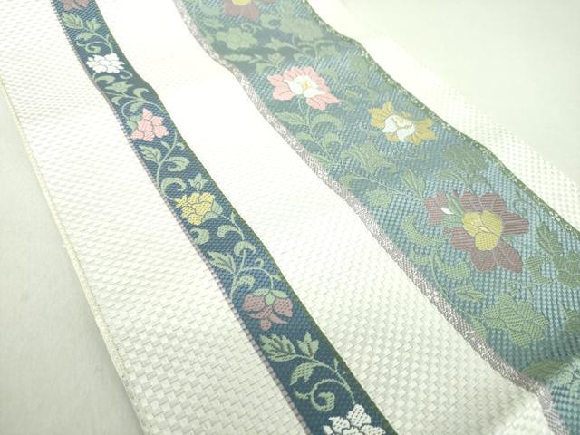 平和屋着物●本場筑前博多織　八寸名古屋帯　更紗花間道　金糸　正絹　逸品　未使用　DAAU5507ps