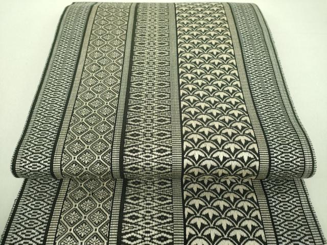 平和屋着物●本場筑前博多織　八寸名古屋帯　吉祥間道　黒地　正絹　逸品　DAAU5513ps