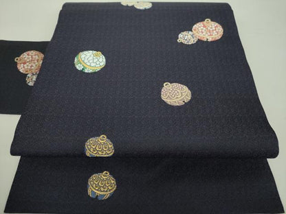 平和屋着物●九寸名古屋帯　京こばな　鈴花文　金糸　正絹　逸品　未使用　DAAU5515ps