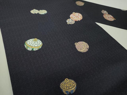 平和屋着物●九寸名古屋帯　京こばな　鈴花文　金糸　正絹　逸品　未使用　DAAU5515ps