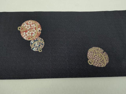 平和屋着物●九寸名古屋帯　京こばな　鈴花文　金糸　正絹　逸品　未使用　DAAU5515ps