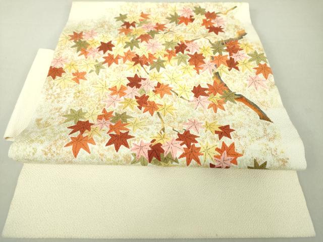 平和屋着物●つけ帯　楓文　鬼しぼ縮緬　正絹　逸品　DAAU5545ps