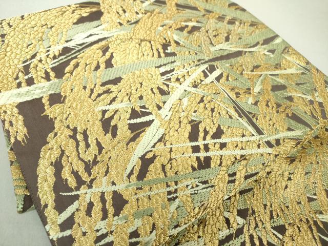 平和屋着物●山口美術織物　唐織の織匠　山口成三郎謹織　つけ帯　唐織　天恵日輪豊穣文　金糸　正絹　逸品　DAAU5549ps