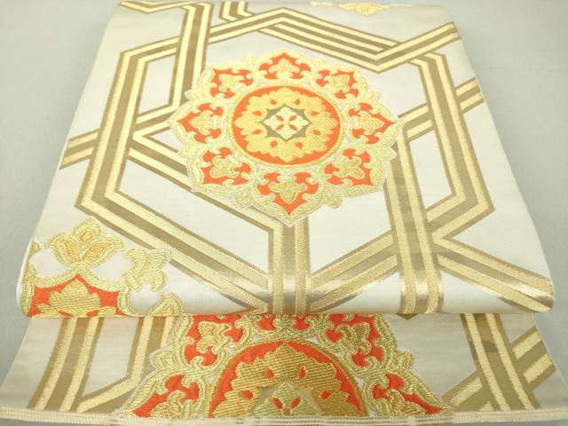 平和屋着物●西陣 川島織物 六通柄 本袋帯 正倉院亀甲花文 金糸 正絹 逸品 DAAU5558ps