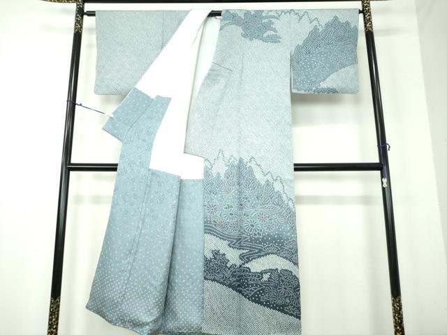 平和屋着物●名門　藤娘きぬたや・総絞り　訪問着　樹林風景花文　正絹　逸品　DAAU5589ps
