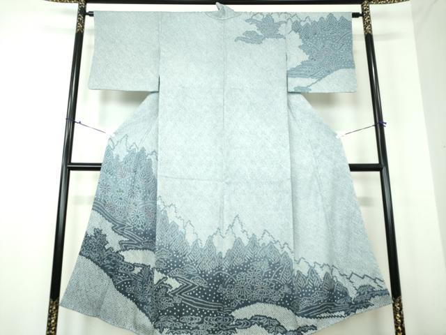 平和屋着物●名門　藤娘きぬたや・総絞り　訪問着　樹林風景花文　正絹　逸品　DAAU5589ps