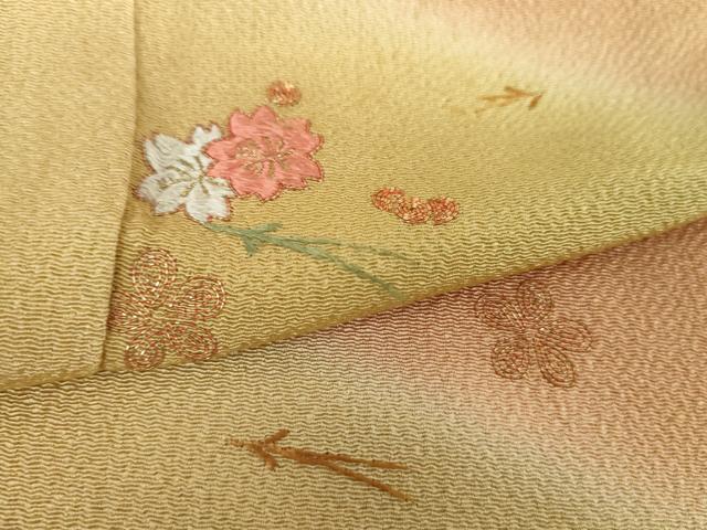平和屋着物●訪問着 駒刺繍 総刺繍 吹き寄せ花文 鬼しぼ縮緬 暈し染め 金糸 正絹 逸品 DAAU5613ps