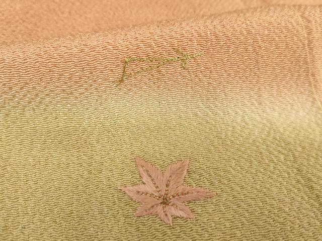 平和屋着物●訪問着 駒刺繍 総刺繍 吹き寄せ花文 鬼しぼ縮緬 暈し染め 金糸 正絹 逸品 DAAU5613ps