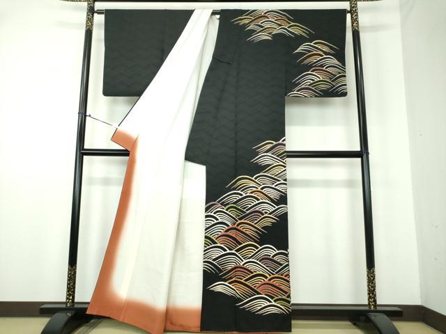 平和屋着物●訪問着 流水文 黒地 金彩 正絹 逸品 DAAU5642ps