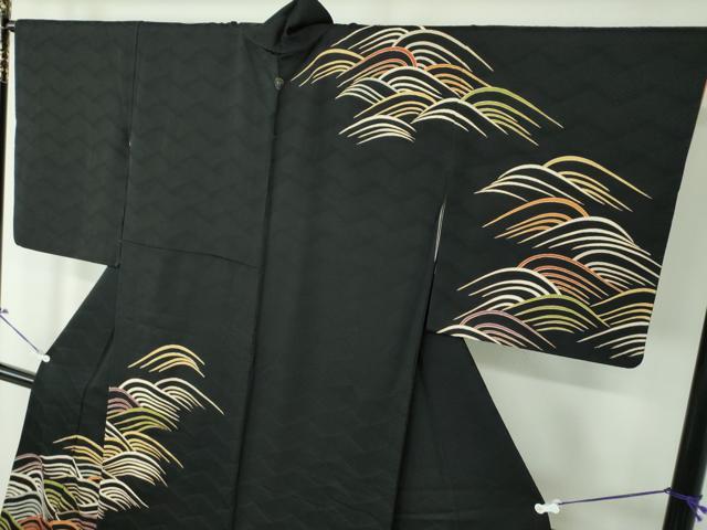 平和屋着物●訪問着 流水文 黒地 金彩 正絹 逸品 DAAU5642ps