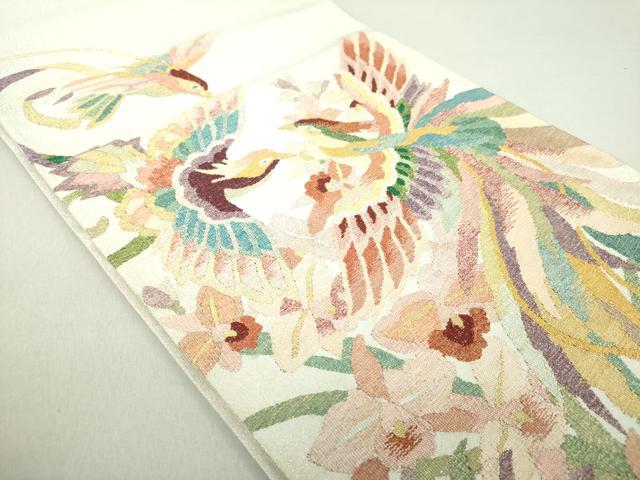 平和屋着物●爪掻き本綴れ　太鼓柄袋帯　鳳凰花文　金銀糸　正絹　逸品　未使用　DAAU5660ps