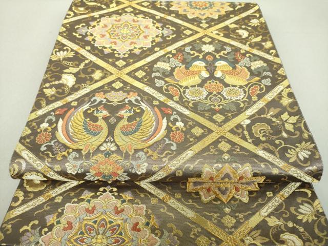 平和屋着物●西陣の名門 本家加納 六通柄袋帯 唐織 正倉院花鳥文 金糸 正絹 逸品 DAAU5664ps