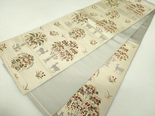 平和屋着物●六通柄 本袋帯 樹下獣花文 金糸 正絹 逸品 DAAU5668ps