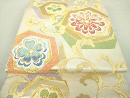 平和屋着物●西陣　川島織物　六通柄　本袋帯　亀甲花文　金銀糸　正絹　逸品　DAAU5676ps