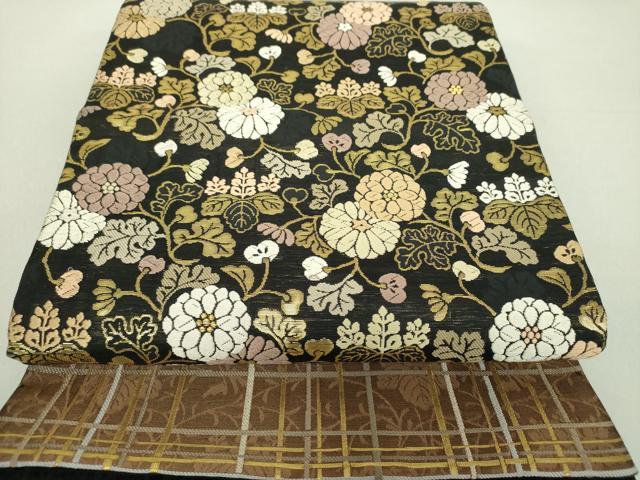 平和屋着物▽六通柄袋帯 スリーシーズン帯 春 夏 秋 唐織 菊桐唐草 金糸 正絹 逸品 DAAU5705ps