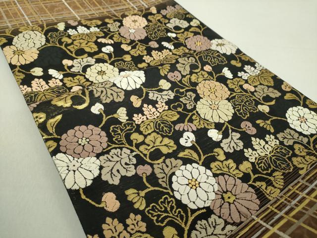 平和屋着物▽六通柄袋帯 スリーシーズン帯 春 夏 秋 唐織 菊桐唐草 金糸 正絹 逸品 DAAU5705ps