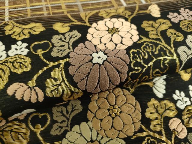 平和屋着物▽六通柄袋帯 スリーシーズン帯 春 夏 秋 唐織 菊桐唐草 金糸 正絹 逸品 DAAU5705ps