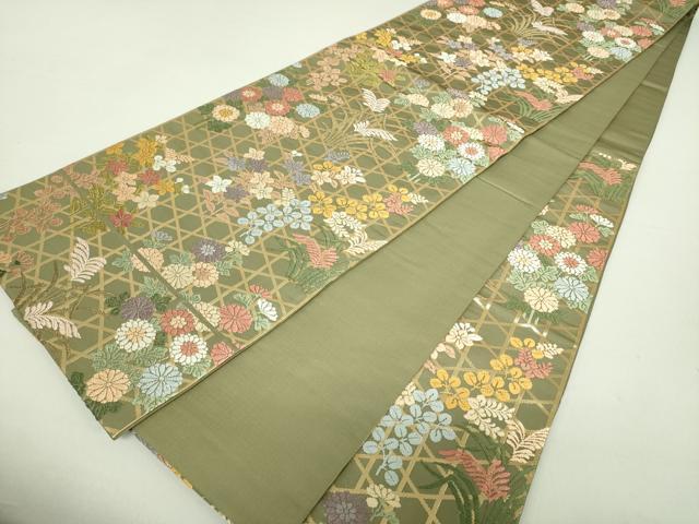 平和屋着物●六通柄袋帯 唐織錦 籠目秋草文様 金糸 正絹 逸品 DAAU5737ps