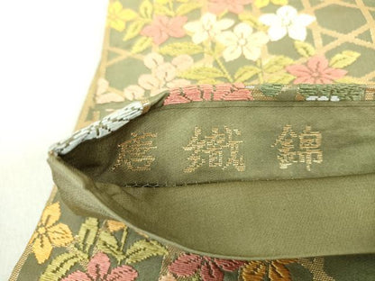 平和屋着物●六通柄袋帯 唐織錦 籠目秋草文様 金糸 正絹 逸品 DAAU5737ps