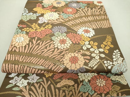 平和屋着物●六通柄袋帯　唐織　柴垣に菊桐文　金糸　正絹　逸品　DAAU5738ps