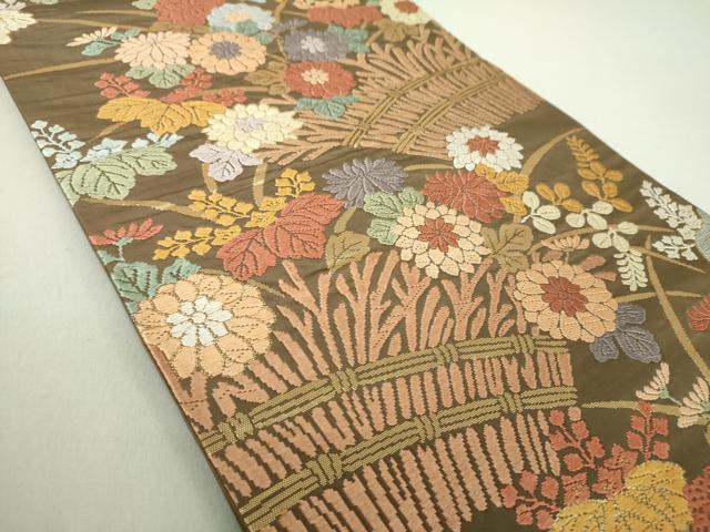 平和屋着物●六通柄袋帯　唐織　柴垣に菊桐文　金糸　正絹　逸品　DAAU5738ps